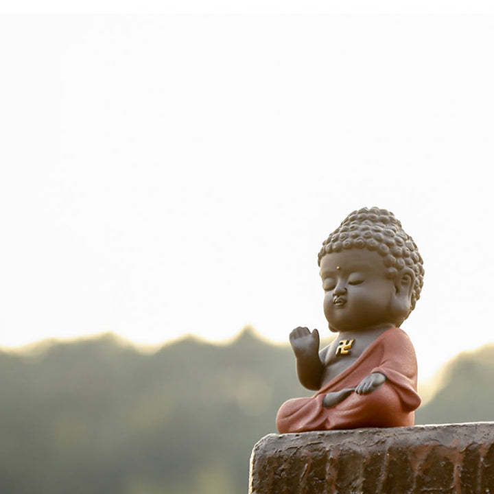 Buddha Stones Mały Budda Spokój Fioletowa Glina Dekoracja Biurka Domowego