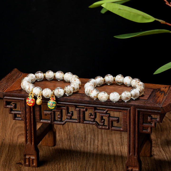Buddha Stones Złoty Połykający Bestia Rodzina Charm Świecący Fluorescencyjny Liuli Szklany Koralik Bransoletka Sukcesu