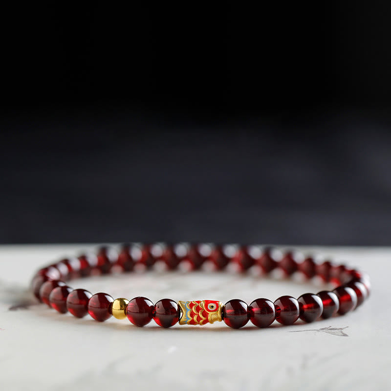 Buddha Stones 999 Złota Rybka Koi Naturalna Granatowa Bransoletka Ochronna