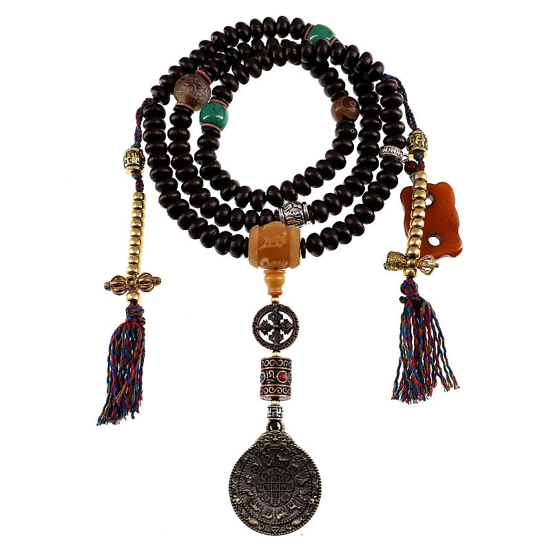 Buddha Stones Tybet 108 Mala Koraliki Fioletowe Nasiona Bodhi Bagua Vajra Bransoletka Pomyślności