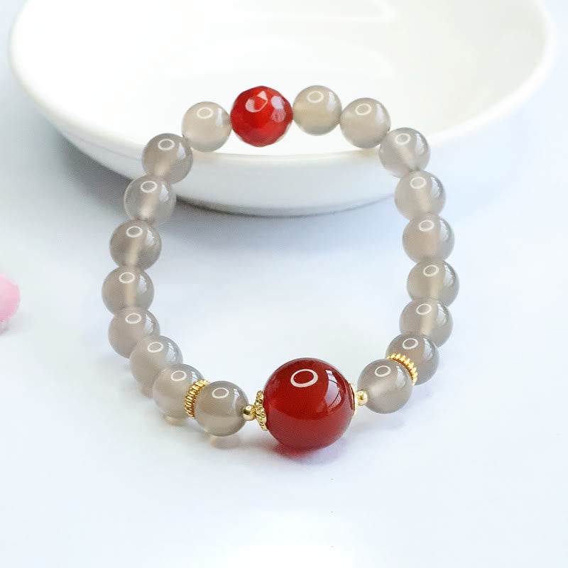 Bransoletka z Buddha Stones Naturalny Szary Chalcedon Czerwony Agat Harmonia