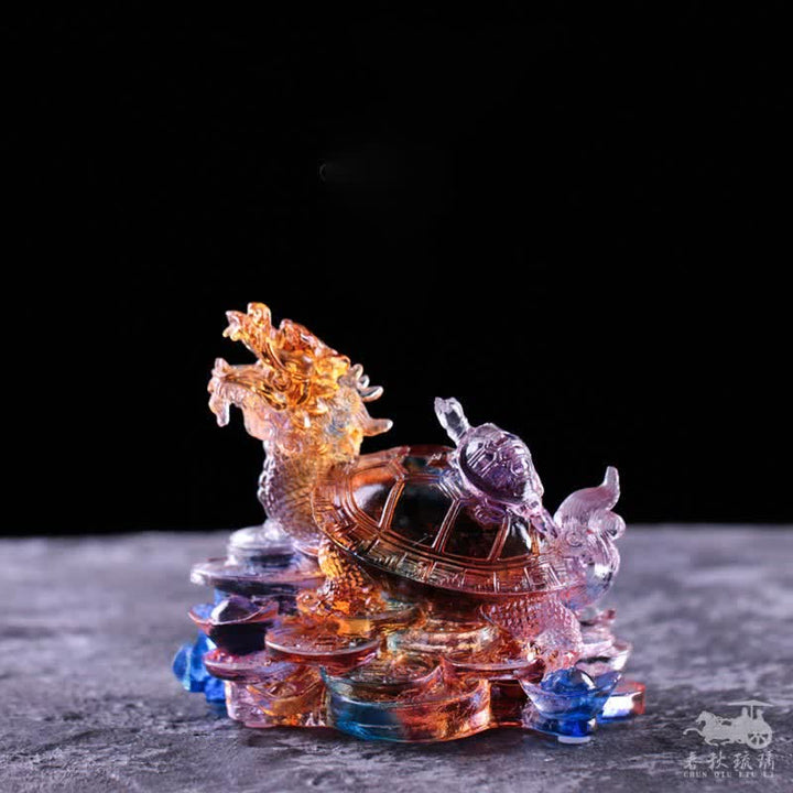 Buddha Stones Feng Shui Smok Żółw Monety Ręcznie Robione Kryształowe Szczęście Liuli Sztuka Dekoracja Domu Biuro