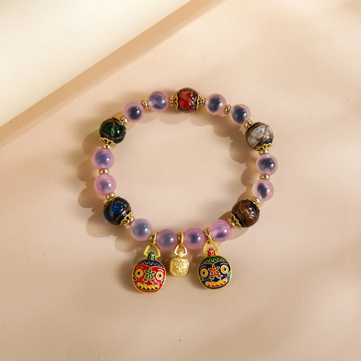 Buddha Stones Kolorowe Cukierki Agat Złoty Połykający Bestia Rodzina Liuli Szklane Koraliki Siła Bransoletka