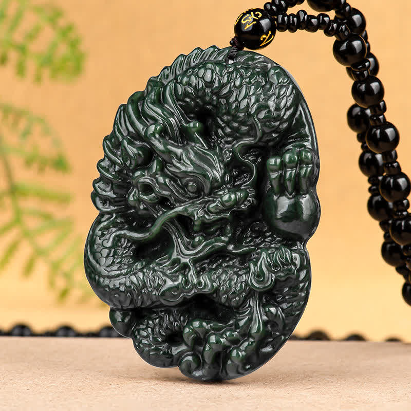 Buddha Stones Hetian Cyan Jade Dragon Naszyjnik Sukces Harmonia Koralikowy Wisiorek Sznurkowy - image 8