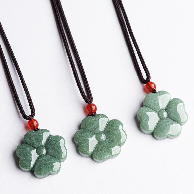 Naturalny naszyjnik z Buddha Stones, koniczyna czterolistna, szczęście, jadeit, dobrobyt