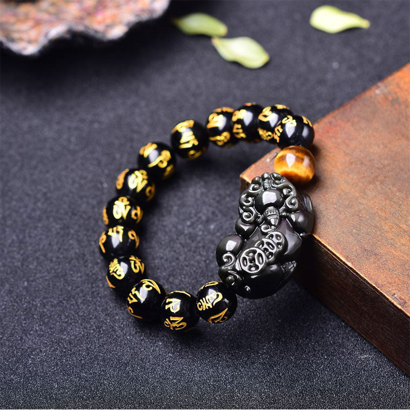 Buddha Stones Bransoletka FengShui PiXiu z obsydianu bogactwa