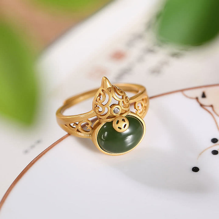 Buddha Stones Tykwa Cyjan Jade Miedź Moneta Sukces Szczęście Regulowany Pierścień