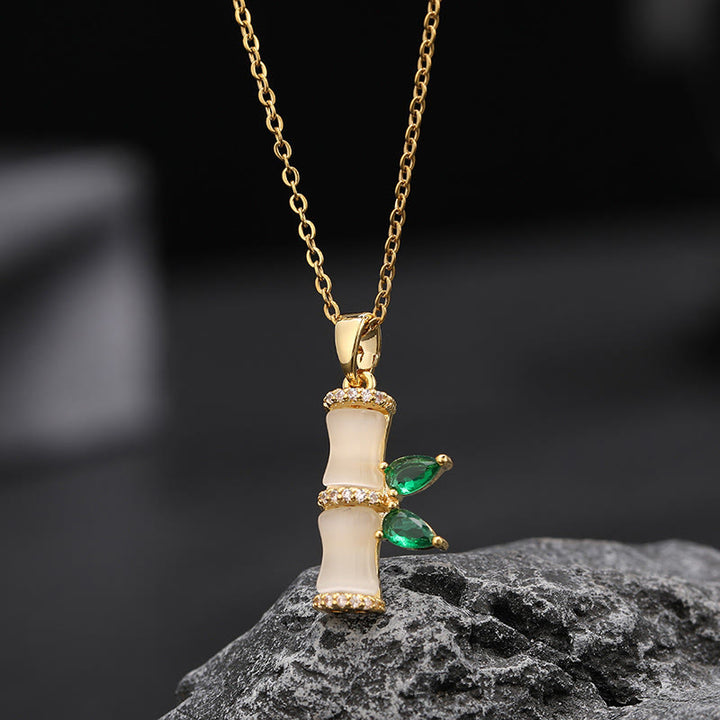 Buddha Stones 18K pozłacane chalcedonem bambusowymi cyrkoniami naszyjnik harmonijny wisiorek