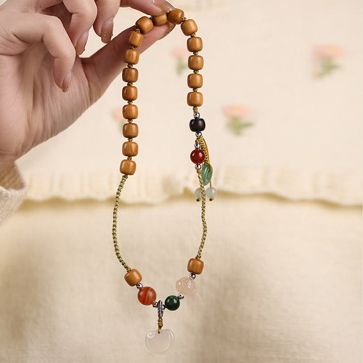 Buddha Stones Drzewo Sandałowe Chalcedon Pokojowa Klamra Uspokajająca Podwójna Bransoletka Owijana