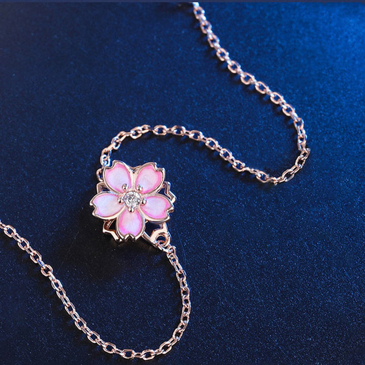 Buddha Stones 925 Srebro Sterlingowe Bransoletka Błogosławieństwo Kwiat Wiśni Obrotowy Łańcuszek Pierścień - image 8