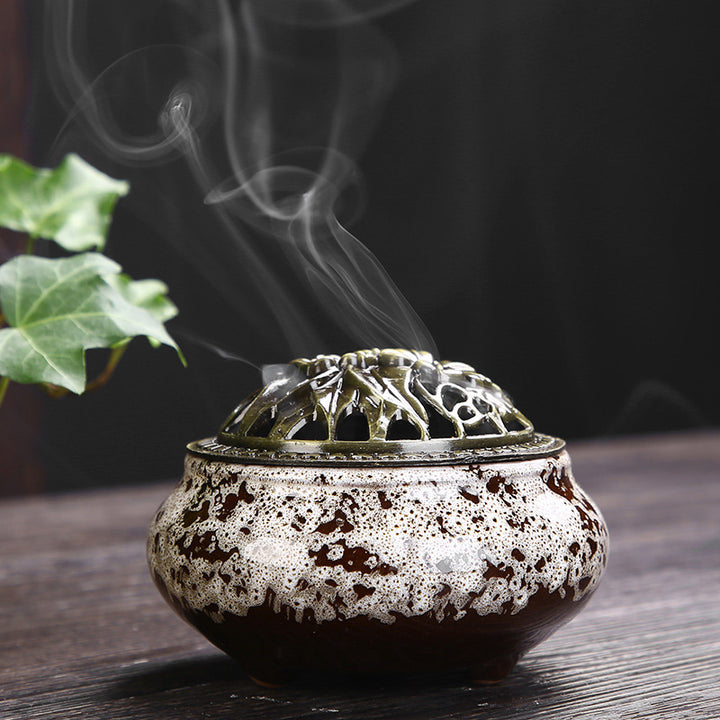 Buddha Stones Kwiat Wzór Ceramiczny Błogosławieństwo Medytacja Kadzielnica Dekoracja