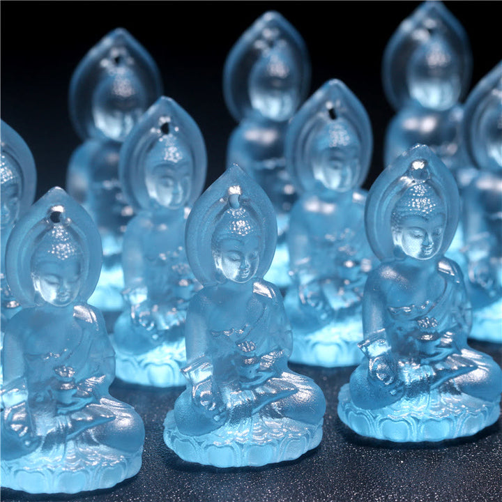 Buddha Stones Niebieski Tathagata Budda Medycyna Budda Liuli Kryształ Spokój Amulet Naszyjnik Wisiorek - image 12