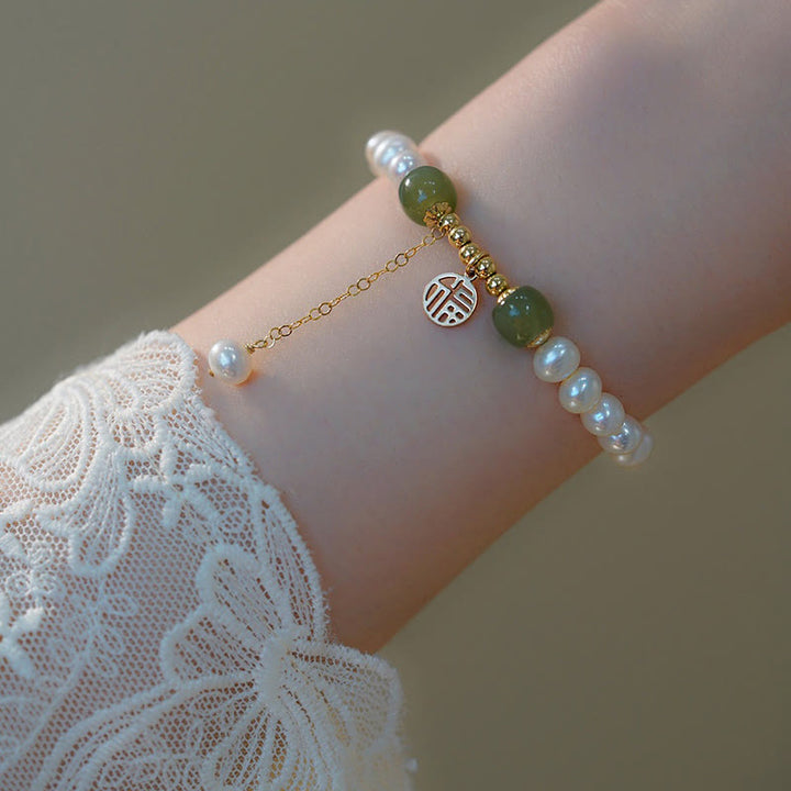Bransoletka z pereł naturalnych Hetian Jade Happiness Wisdom Bead
