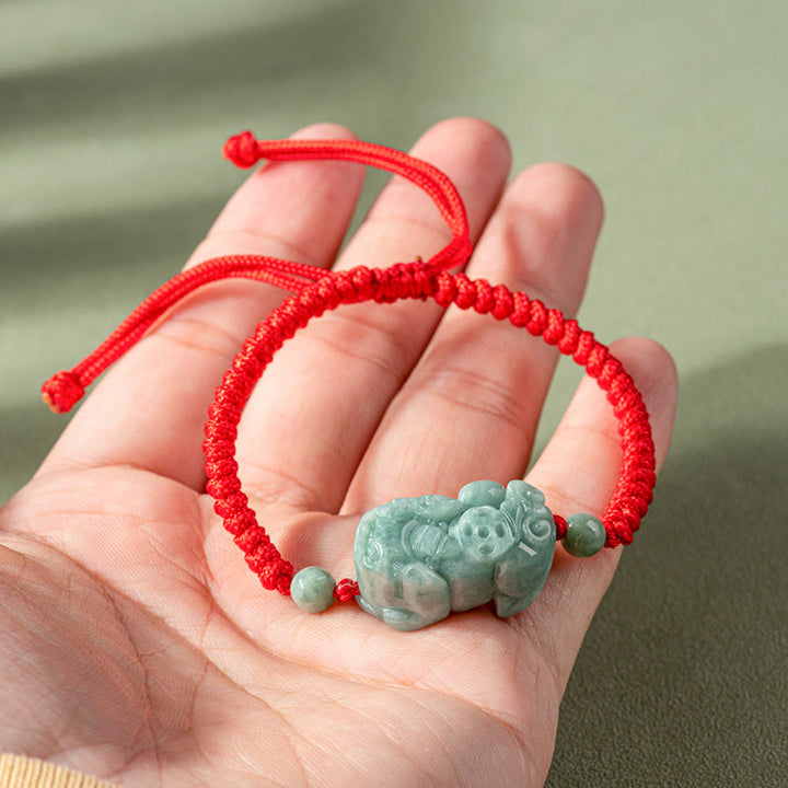 Buddha Stones Ręcznie Robione Naturalne Jade PiXiu Ochrona King Kong Węzeł Bransoletka ze Sznurka