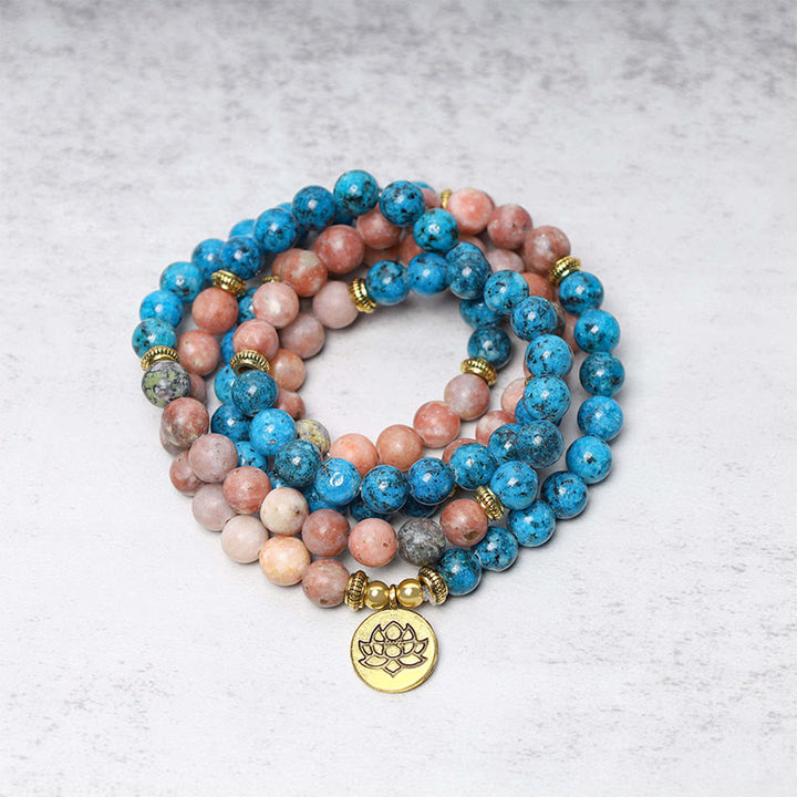 Buddha Stones 108 Mala Koraliki Apatyt Czerwony Kamień Lotos Medytacja Modlitwa Bransoletka Koraliki
