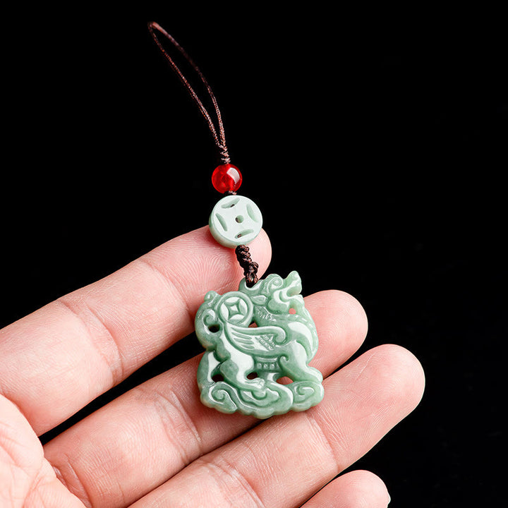 Buddha Stones Naturalny Jade Kirin Dobrobyt Telefon Wiszący Dekoracja