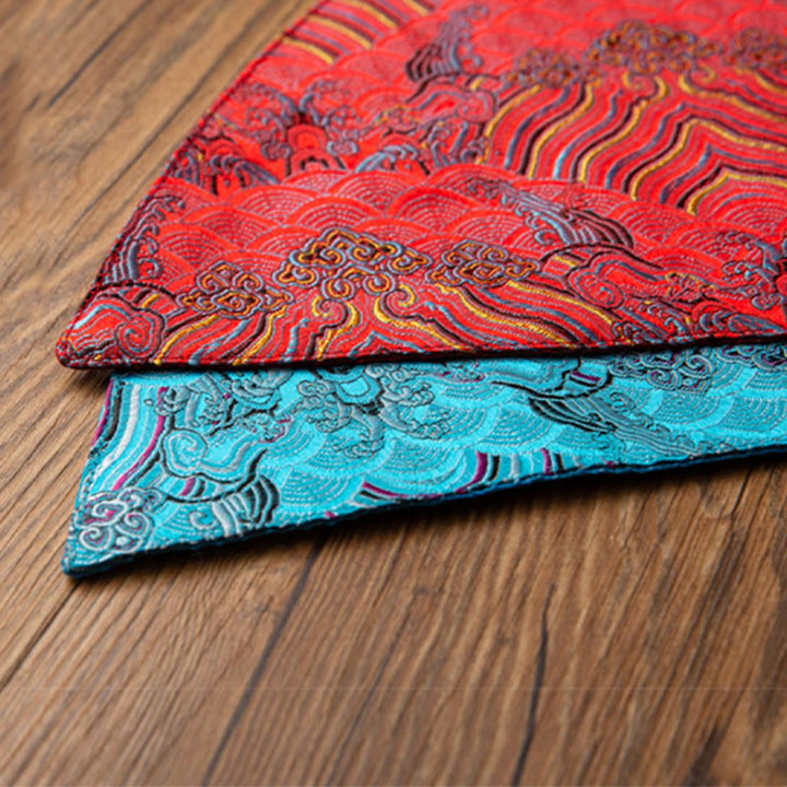 Podkładka pod Buddha Stones Vintage Sea Wave Bamboo Plum Blossom, podkładka pod kubek z haftem Kung Fu Tea Mat