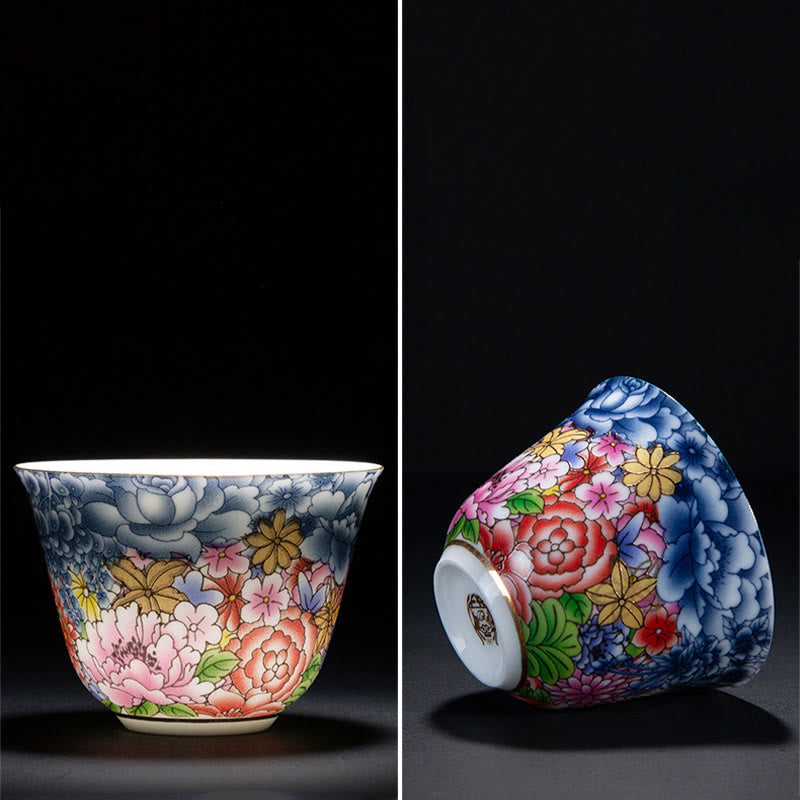 Buddha Stones Kolorowe Kwiaty Orchidea Fale Morskie Niebiesko-Biała Porcelana Ceramiczna Filiżanka Do Herbaty Kung Fu