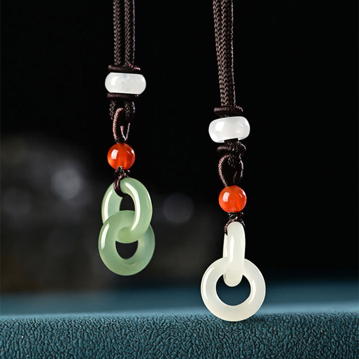 Buddha Stones Naturalny Hetian Cyan Jade Biały Jade Podwójna Klamra Pokoju Naszyjnik Sukces Wisiorek