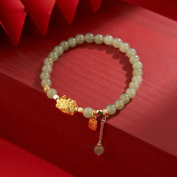 Buddha Stones Rok Smoka Pierożek Naturalny Czerwony Agat Granat Hetian Jade Fu Charakter Szczęście Sukces Bransoletka