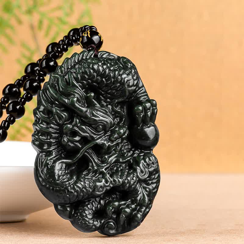 Buddha Stones Hetian Cyan Jade Dragon Naszyjnik Sukces Harmonia Koralikowy Wisiorek Sznurkowy - image 6