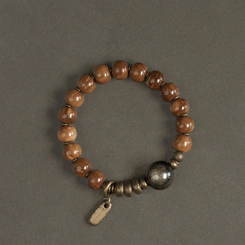 Buddha Stones Kuka Seed Tygrysie Oko Złoty Połysk Obsydian Miedź Bransoletka Bogactwo Szczęście