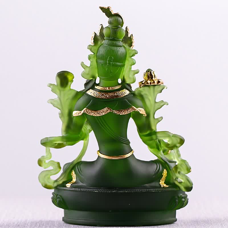 Buddha Stones Bodhisattwa Zielona Tara Ręcznie Robione Liuli Kryształowe Dzieło Sztuki Ochrona Domu Biuro Statua Dekoracja - image 17