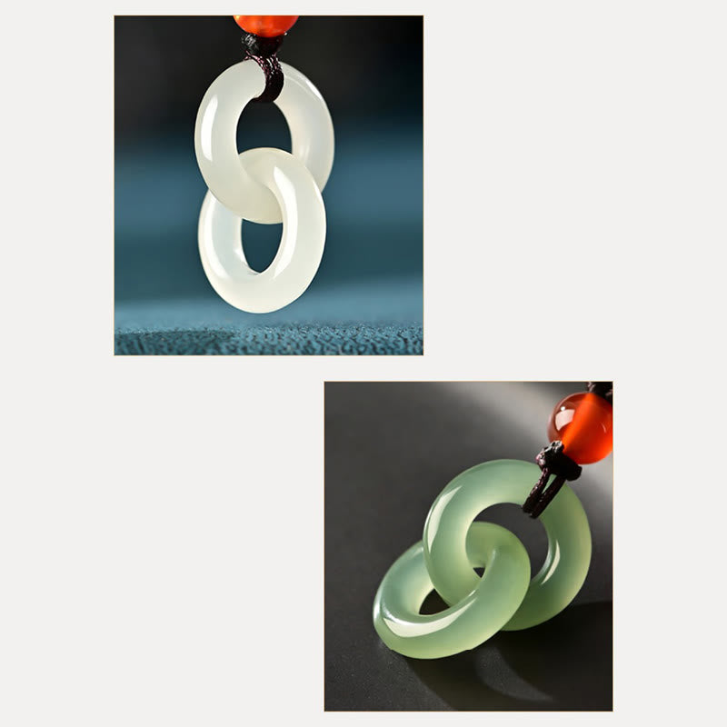 Buddha Stones Naturalny Hetian Cyan Jade Biały Jade Podwójna Klamra Pokoju Naszyjnik Sukces Wisiorek - image 12