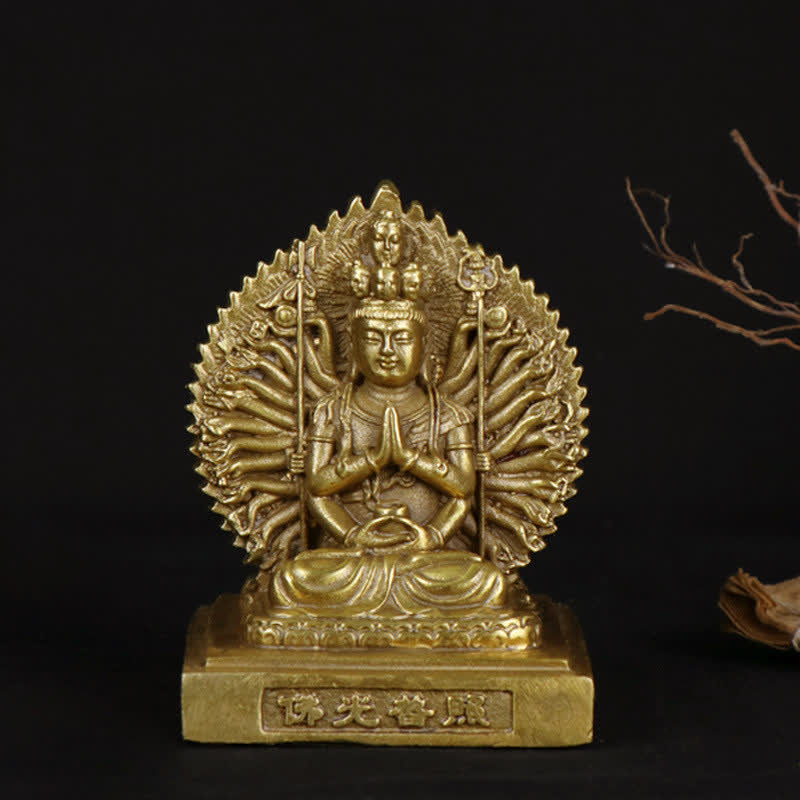 Chenrezig Tysiącręka Figurka Awalokiteśwary Dwustronna Ochrona Kuan Yin Bodhisattwa Solidna Miedziana Statuetka Dekoracja - SYMBOL AWALOKITESWARY (Bogactwo ♥ Sukces) - image 0