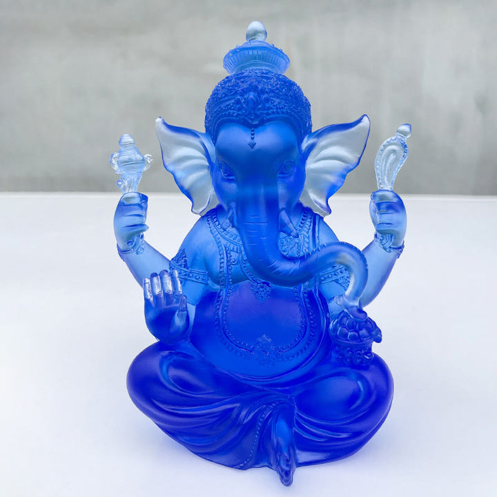 Buddha Stones ręcznie robione Ganesh Ganpati figurka słonia Liuli kryształowe dzieło sztuki ochrona statua dekoracja domu - Ganesh Niebieski 11,5*9*14,5 cm - image 9