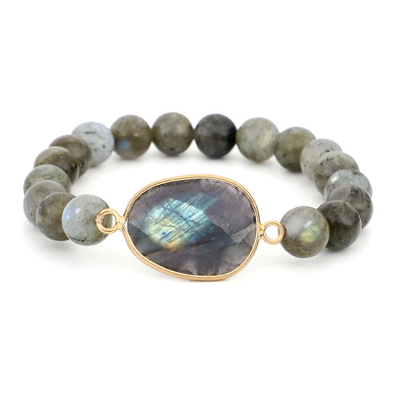 Buddha Stones Naturalny Labradoryt Moonstone Wsparcie Uzdrawiająca Bransoletka Koralikowa