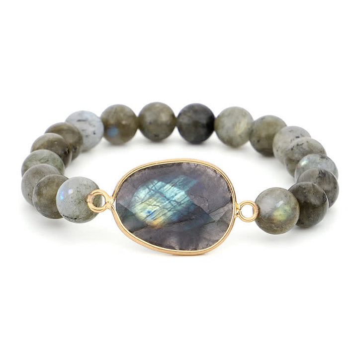 Buddha Stones Naturalny Labradoryt Moonstone Wsparcie Uzdrawiająca Bransoletka Koralikowa
