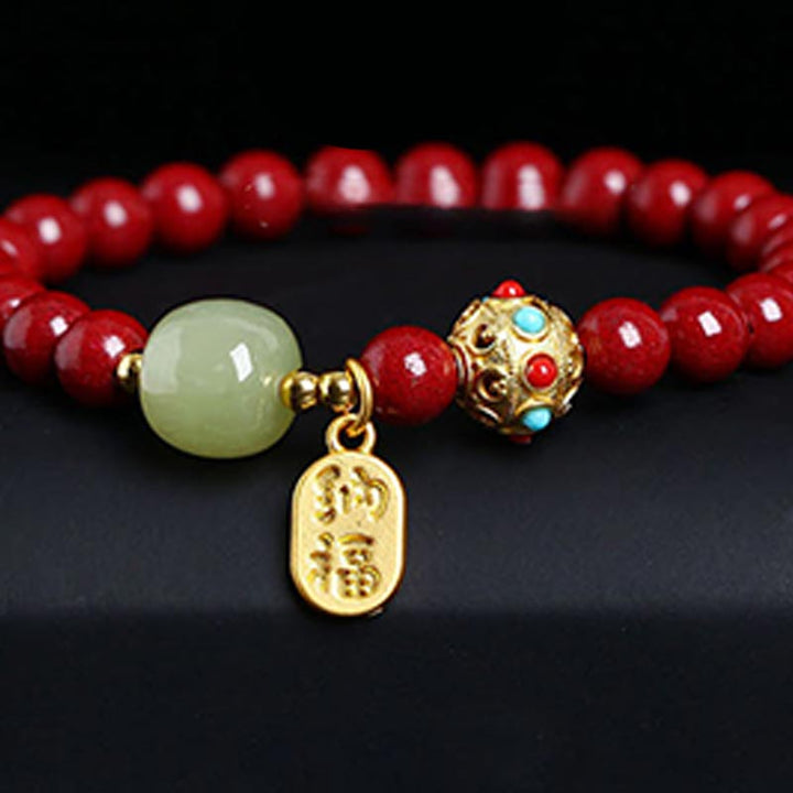 Bransoletka z Buddha Stones Cinnabar Green Aventurine Fortune Protection Charm