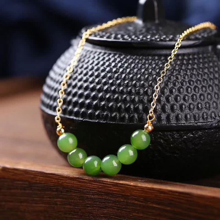 Naszyjnik z koralików Hetian Cyan Jade wykonany ze złota 14k