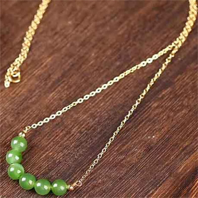Naszyjnik z koralików Hetian Cyan Jade wykonany ze złota 14k