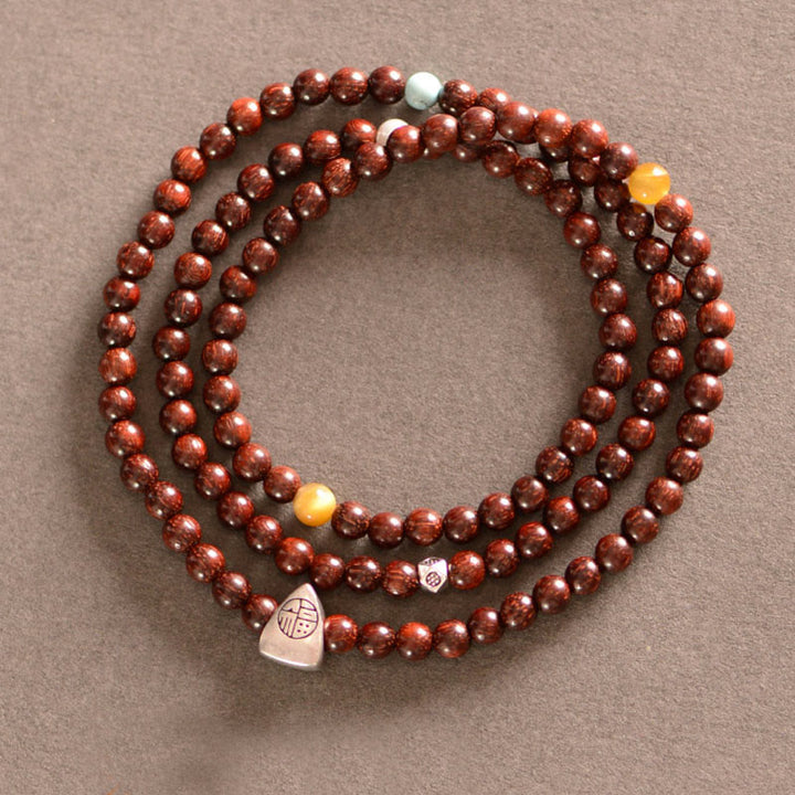Bransoletka ochronna z Buddha Stones 925 ze srebra próby 925 z małym liściem i czerwonym drzewem sandałowym Fu Character