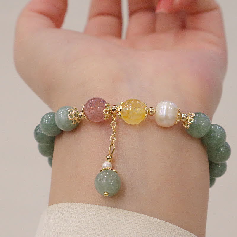 Buddha Stones Jadeit Perła Truskawka Kwarc Obfitość Szczęście Koraliki Charm Bransoletka