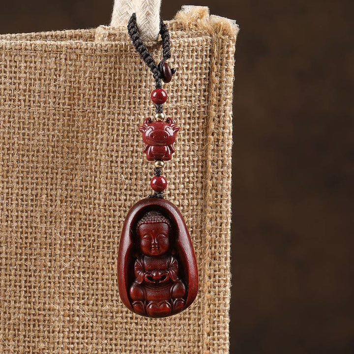 Buddha Stones Mały liść Czerwony Sandałowiec Budda Cynober Chiński Zodiak Amulet Ochrona Brelok