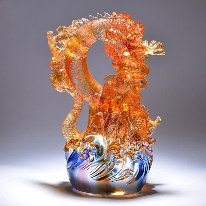 Buddha Stones Feng Shui Smok Ręcznie Robiony Kryształ Liuli Dzieło Sztuki Sukces Dekoracja Domu Biurowego