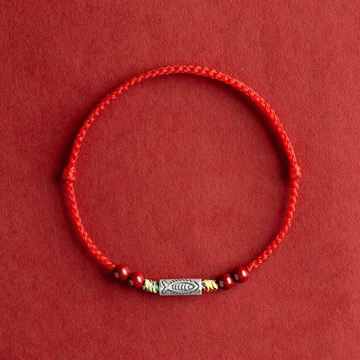 Buddha Stones 925 Srebro Sterling Ryba Koi Koralik Cynober Bogactwo Ręcznie Robiona Bransoletka Pleciona Bransoletka na Nogę