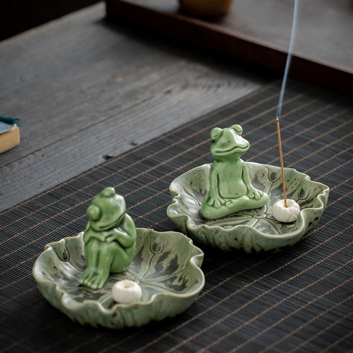 Buddha Stones Liść Medytacja Żaba Wzór Uzdrawiający Ceramiczny Kadzielnica Dekoracja