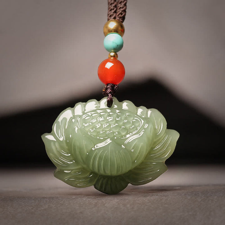 Buddha Stones Naszyjnik Hetian Cyan Jade Kwiat Lotosu Naszyjnik Sukcesu - Hetian Cyan Jade (Sukces ♥ Uzdrawianie) - image 1