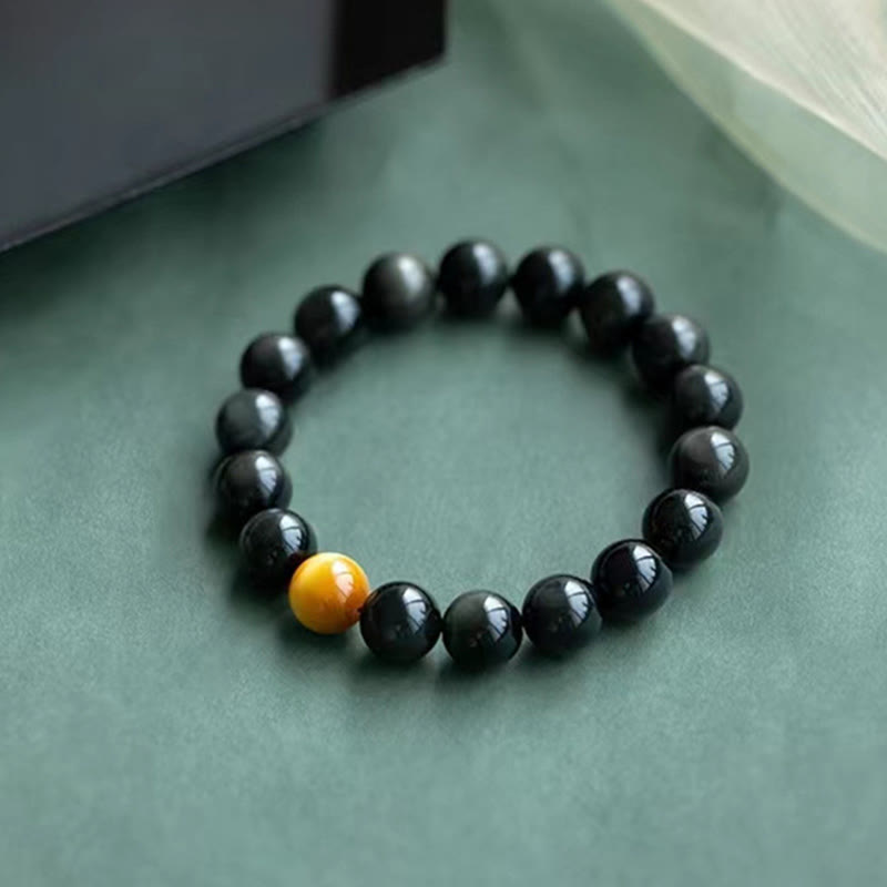 Buddha Stones Naturalna Tęczowa Obsydianowa Tygrysie Oko Pozytywna Bransoletka Miłosna