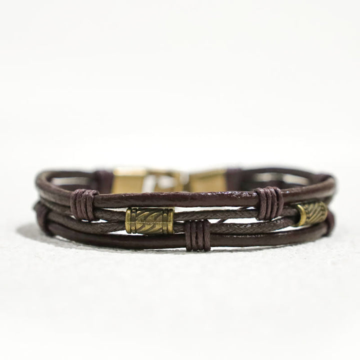 Bransoletka ze skóry Buddha Stones Vintage Wrist Band z brązowej liny warstwowej - Ciemnobrązowa nić (obwód nadgarstka: 19-21 cm) - image 3