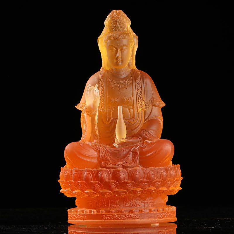 Buddha Stones Kwan Yin Awalokiteśwara Ręcznie robiona figurka Liuli Kryształowe dzieło sztuki Statua bogactwa Ofiara domowa Dekoracja