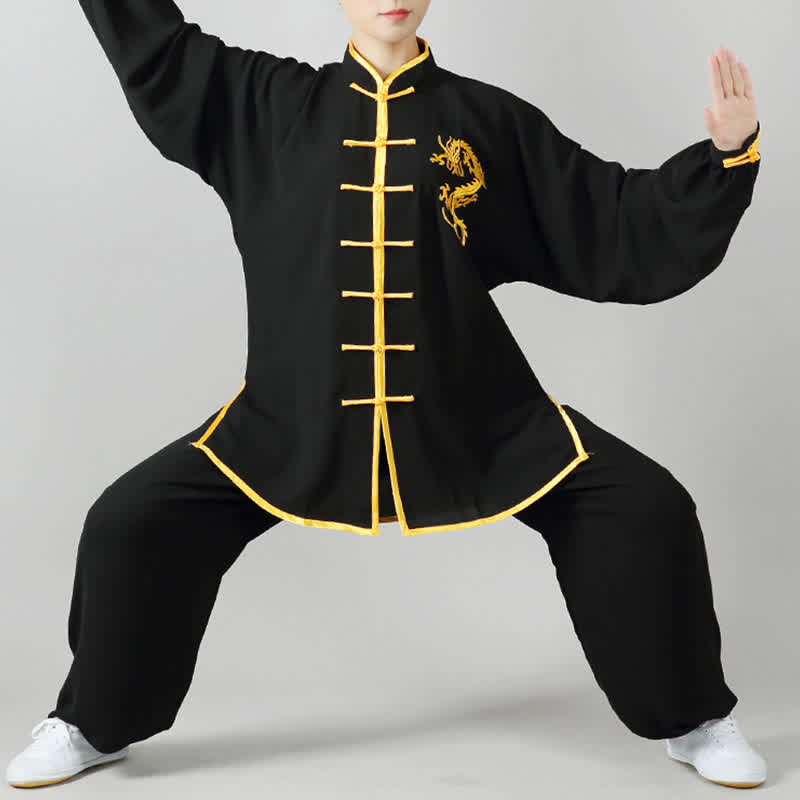 Buddha Stones Smok Haftowane Qi Gong Zen Praktyka Duchowa Medytacja Modlitwa Jednolity Zestaw Ubrań Unisex