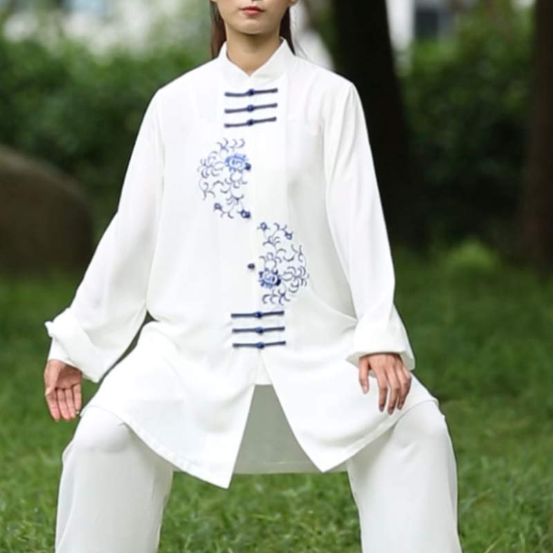 Buddha Stones Kwiat Haft Medytacja Modlitwa Duchowy Zen Tai Chi Qigong Praktyka Unisex Zestaw Ubrań