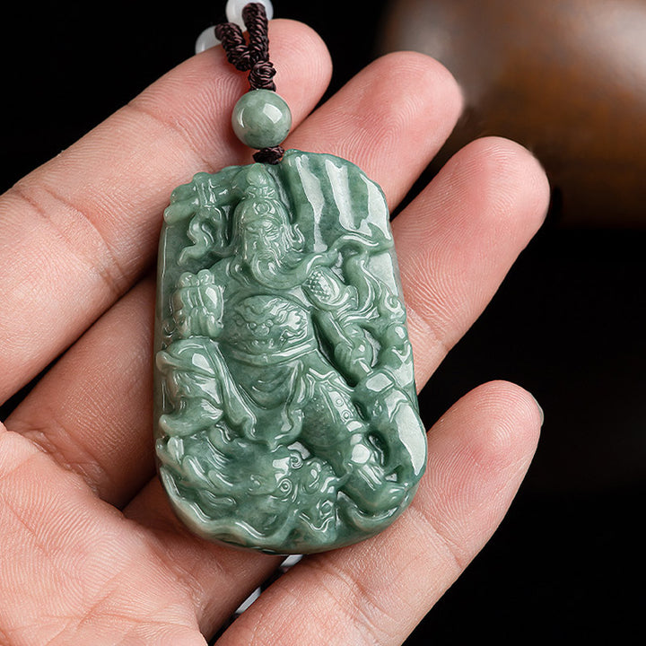 Naturalny Jade Guan Gong Amulet Naszyjnik Wisiorek Bogactwo