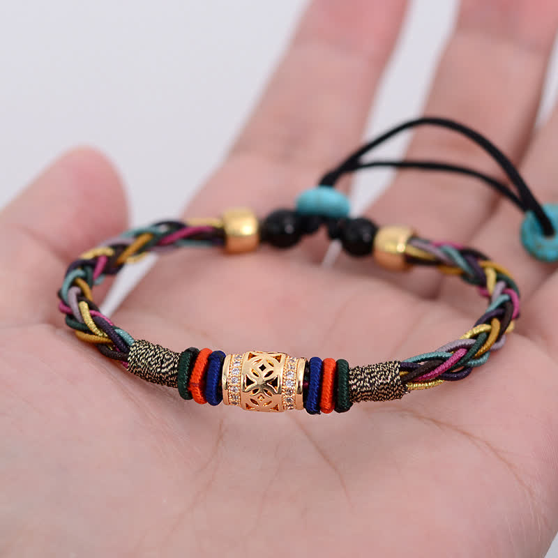 Buddha Stones Tybetańskie Ręcznie Robione Osiem Węzłów Węzeł Miedziany Moneta Szczęścia Bransoletka Sznurkowa - image 3