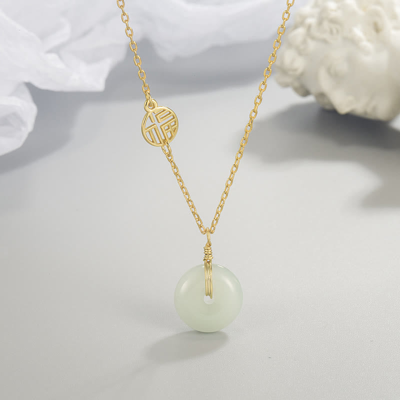 Buddha Stones Jade Fu Charakter Miedziana Moneta Pokój Klamra Obfitość Naszyjnik Wisiorek